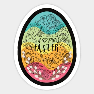 egg in pastel colors adorned with black folk patterns Sticker